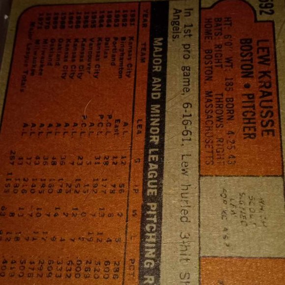 .1972 Topps Lew Krausse #592 Baseball Card, Graded of 8 (PSA) NM-Mint, Red Sox - Picture 4 of 4
